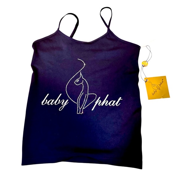 Baby Phat Black Camisole tank top, rhinestone, cat, black, Y2K one size - Picture 1 of 7